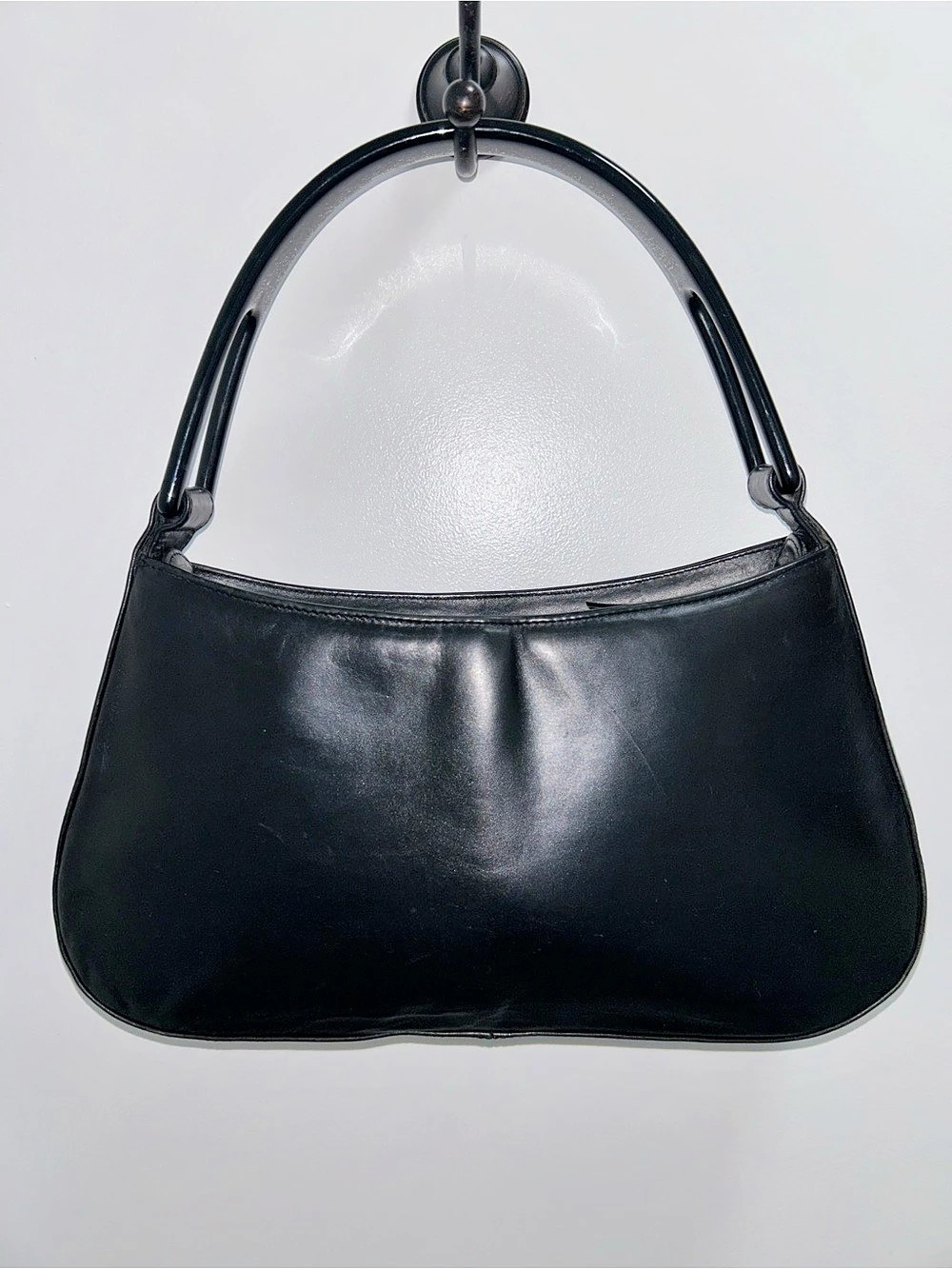 Vintage Seducta Paris Black leather baguette Shoulder Bag.